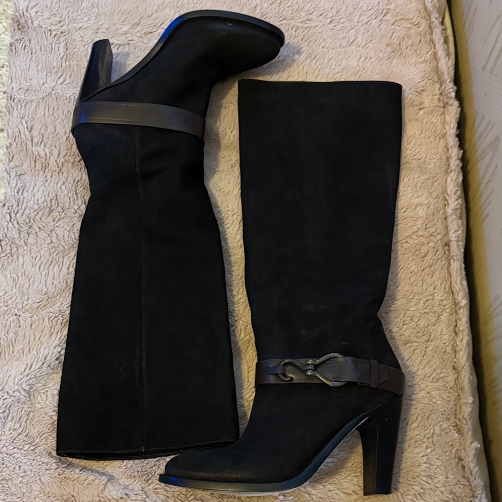 Cole Haan Black Heeled Boots with Buckle